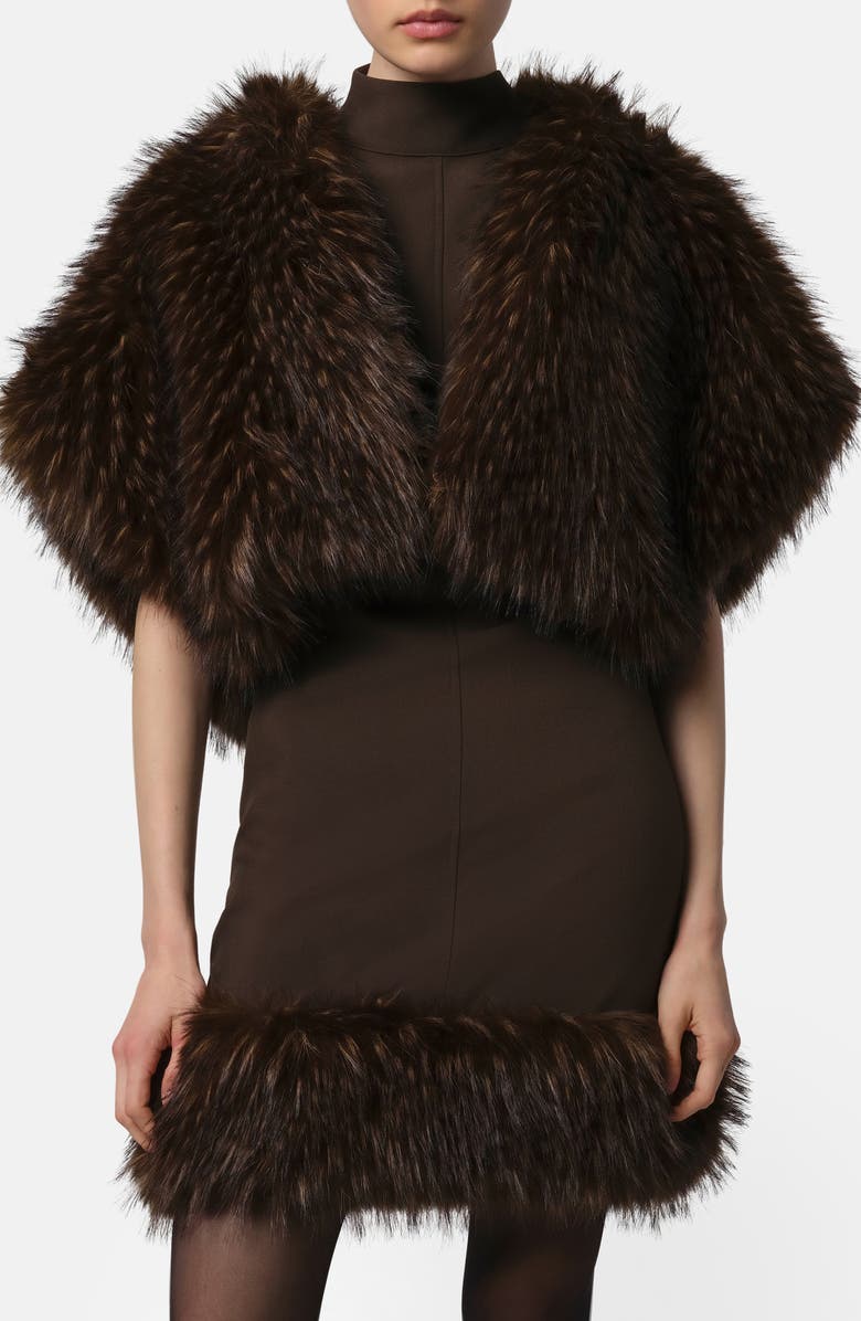 Apparis Devin Faux Fox Fur Shrug, Main, color, Dark Brown