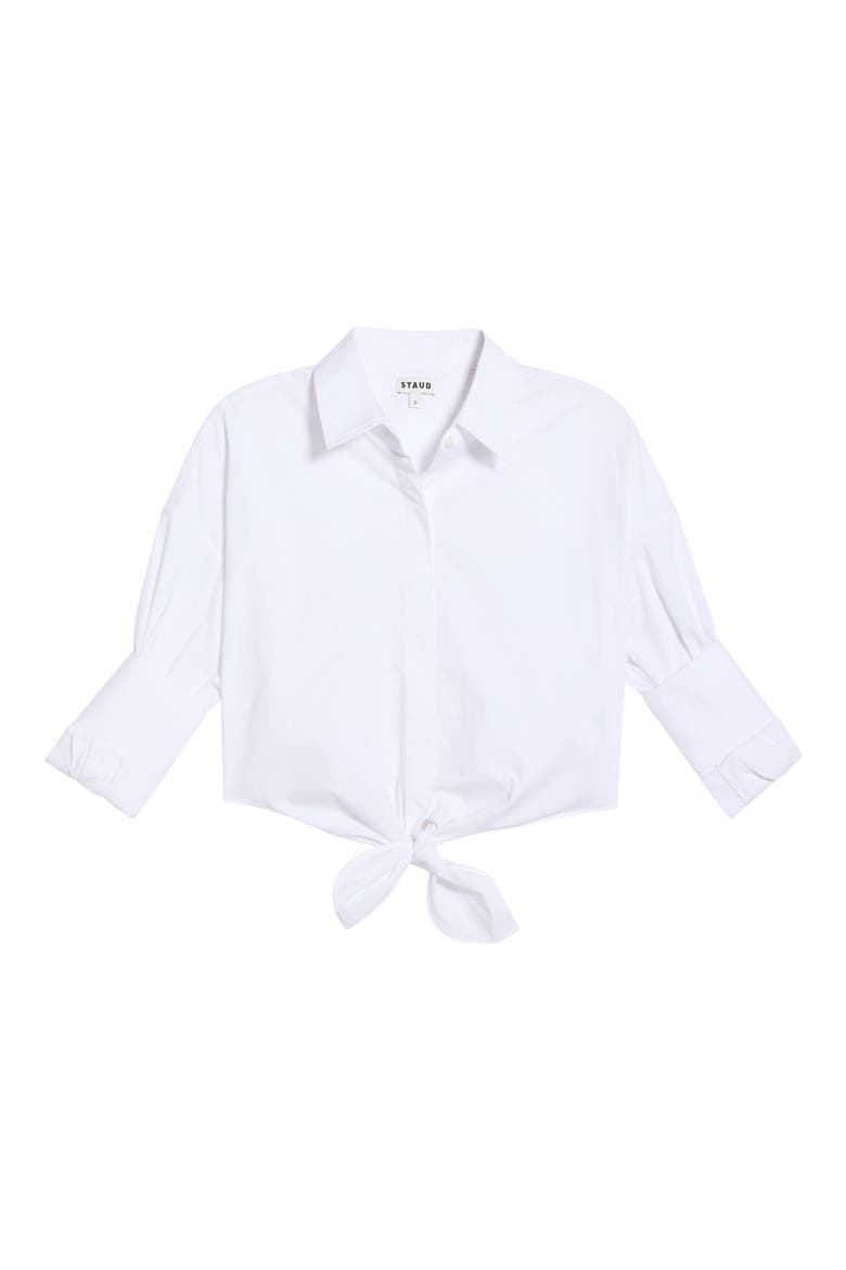 Lisa Crop Button-Up Tie Waist Top, Alternate, color, WHITE