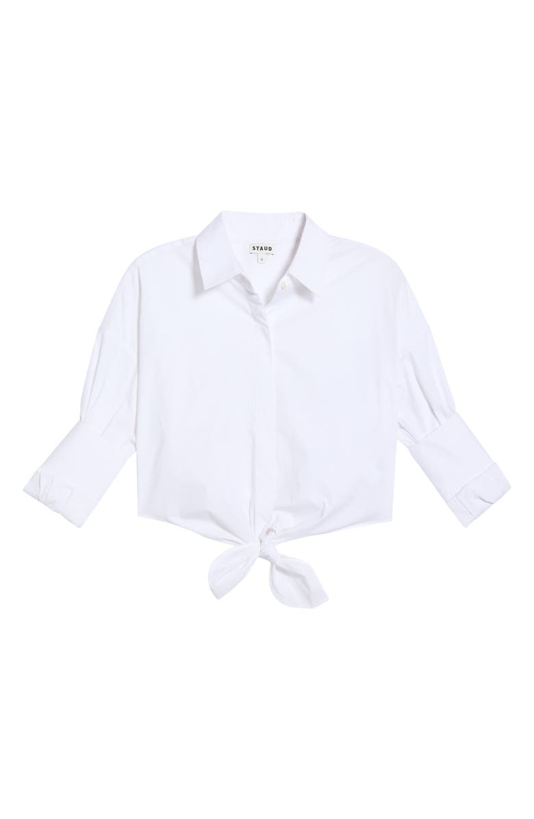STAUD Lisa Crop Button-Up Tie Waist Top, Main, color, White