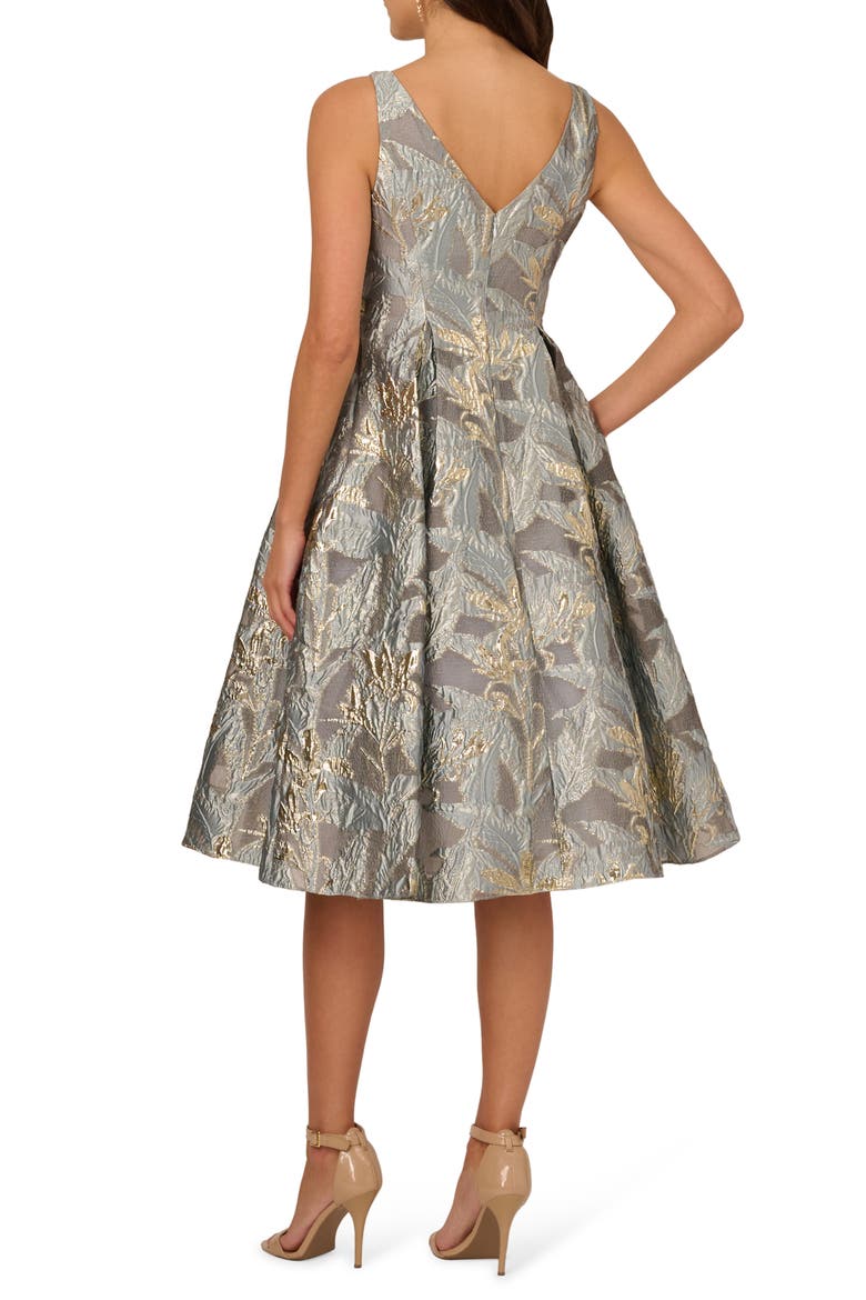 women's metallic jacquard fit & flare dress Metallic Leaf Jacquard Fit & Flare Cocktail Dress (Women)