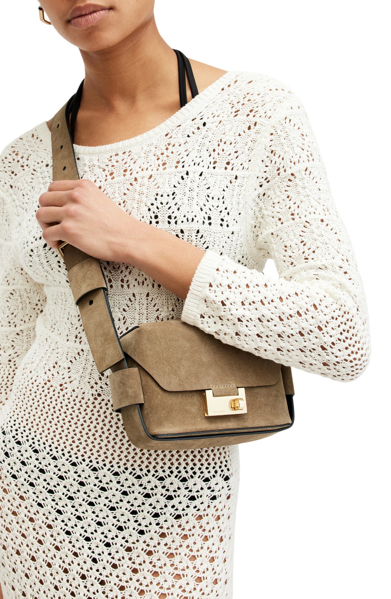 AllSaints Frankie Suede Crossbody Belt Bag, Alternate, color, 