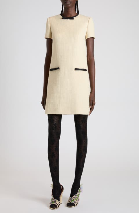 Bow Detail Virgin Wool Blend Tweed Minidress