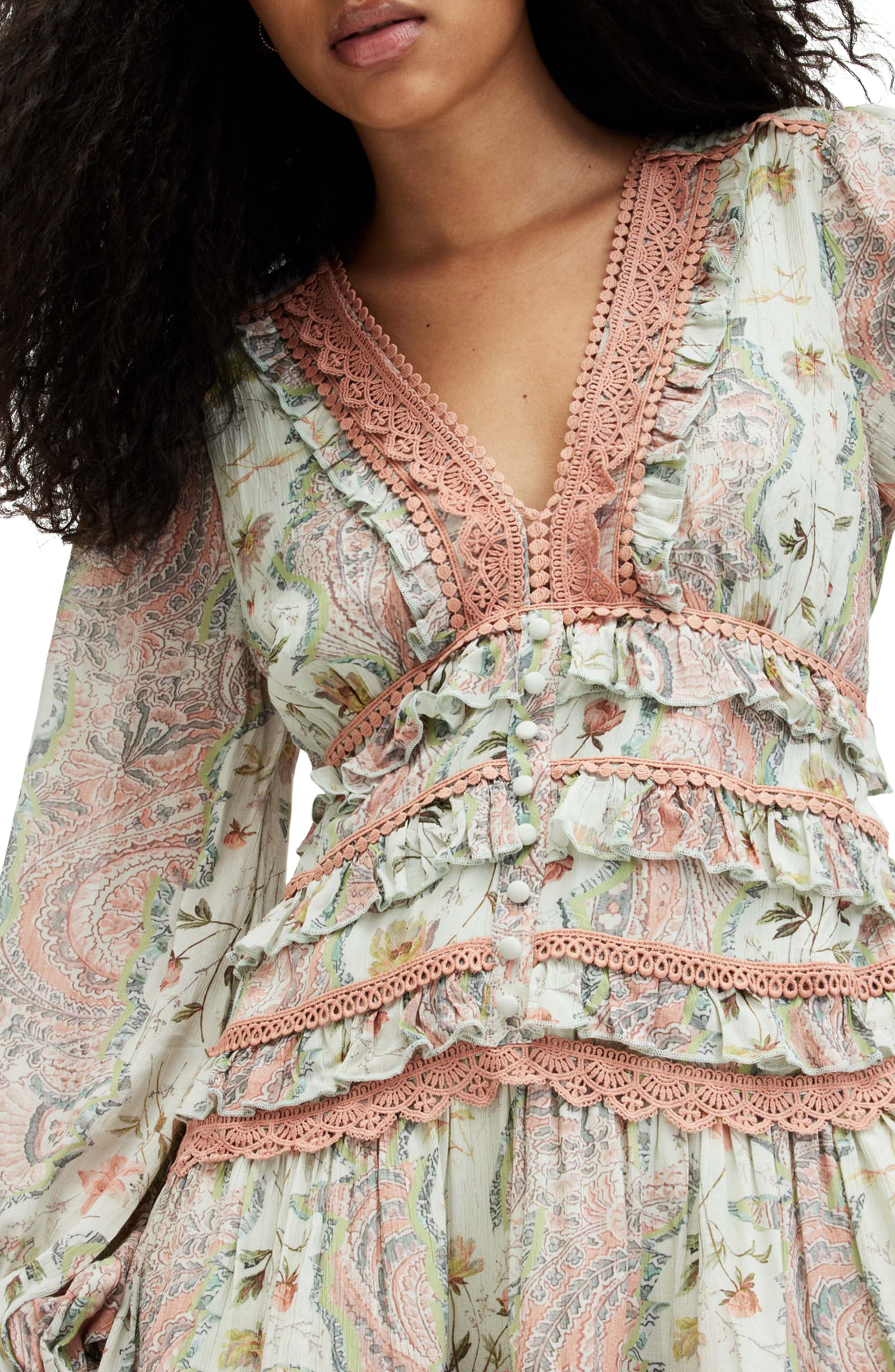 AllSaints Zora Cascade Long Sleeve Dress (Women) | Nordstromrack