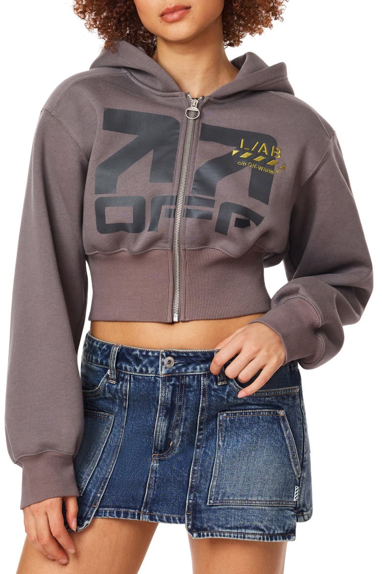Graphic Cropped Full Zip Hoodie, Main, color, DARK GULL GRAY