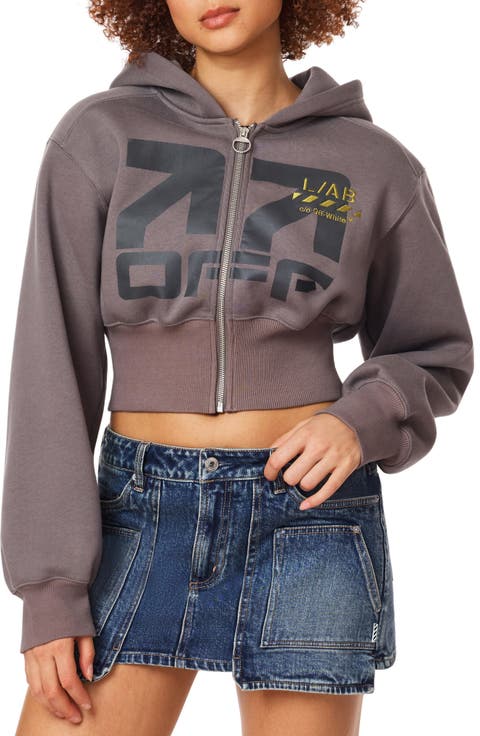 Graphic Cropped Full Zip Hoodie