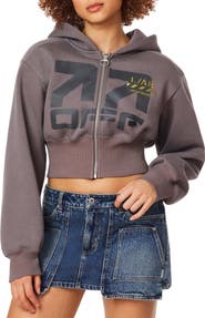 L/AB C/O OFF-WHITE Graphic Cropped Full Zip Hoodie