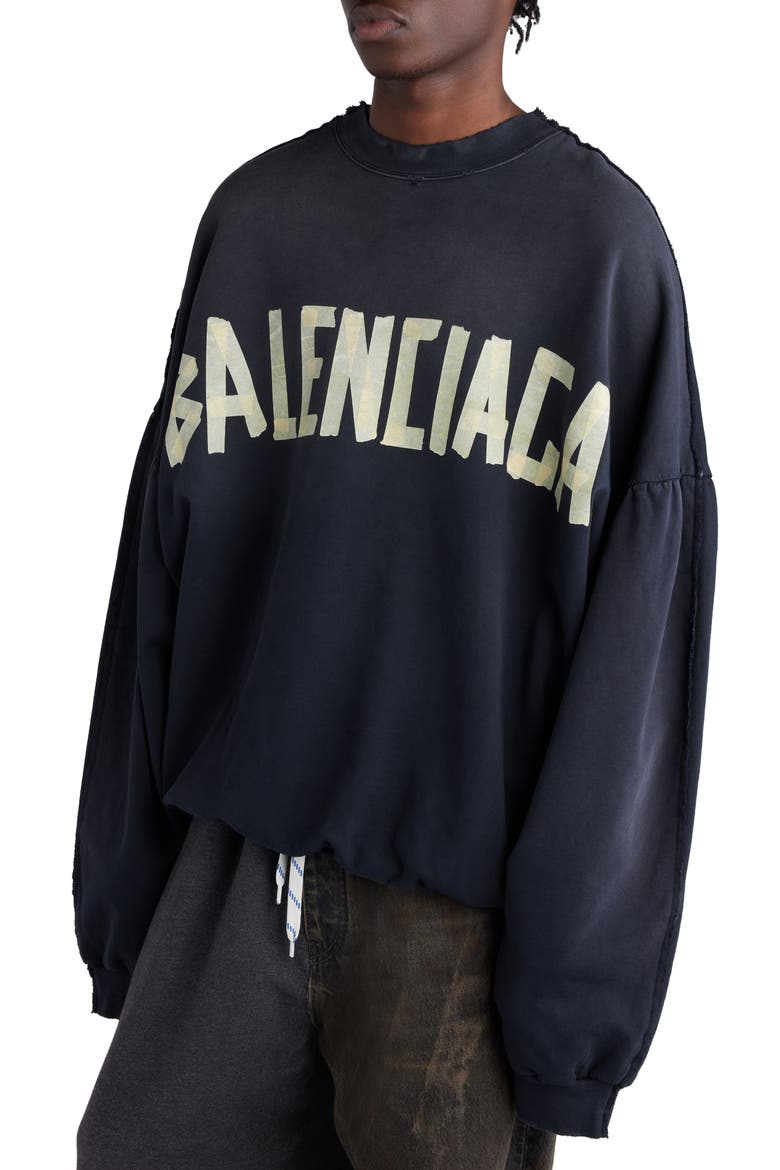 Double Front Oversize Embroidered Graphic Crewneck Sweatshirt, Alternate, color, WASH/ FADE BLACK