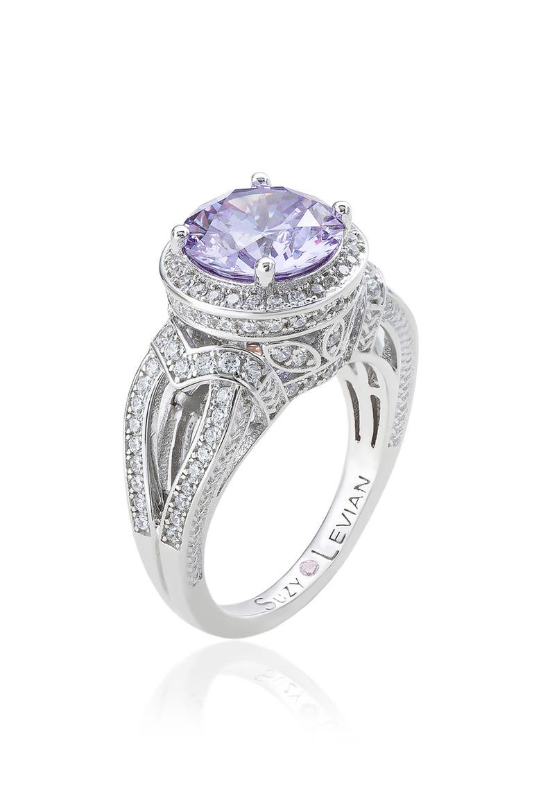 Sterling Silver Cubic Zirconia Pavé Engagement Ring, Alternate, color, PURPLE
