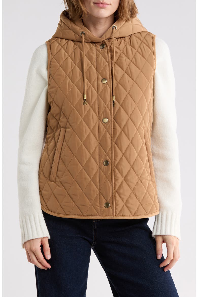 Quilted Hooded Vest, Main, color, DK CAMEL