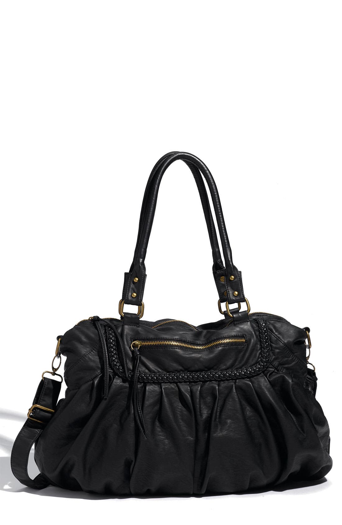 Braid Trim Satchel, Main, color, BLACK