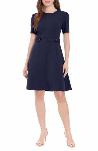 London Times Button Tab Fit & Flare Dress