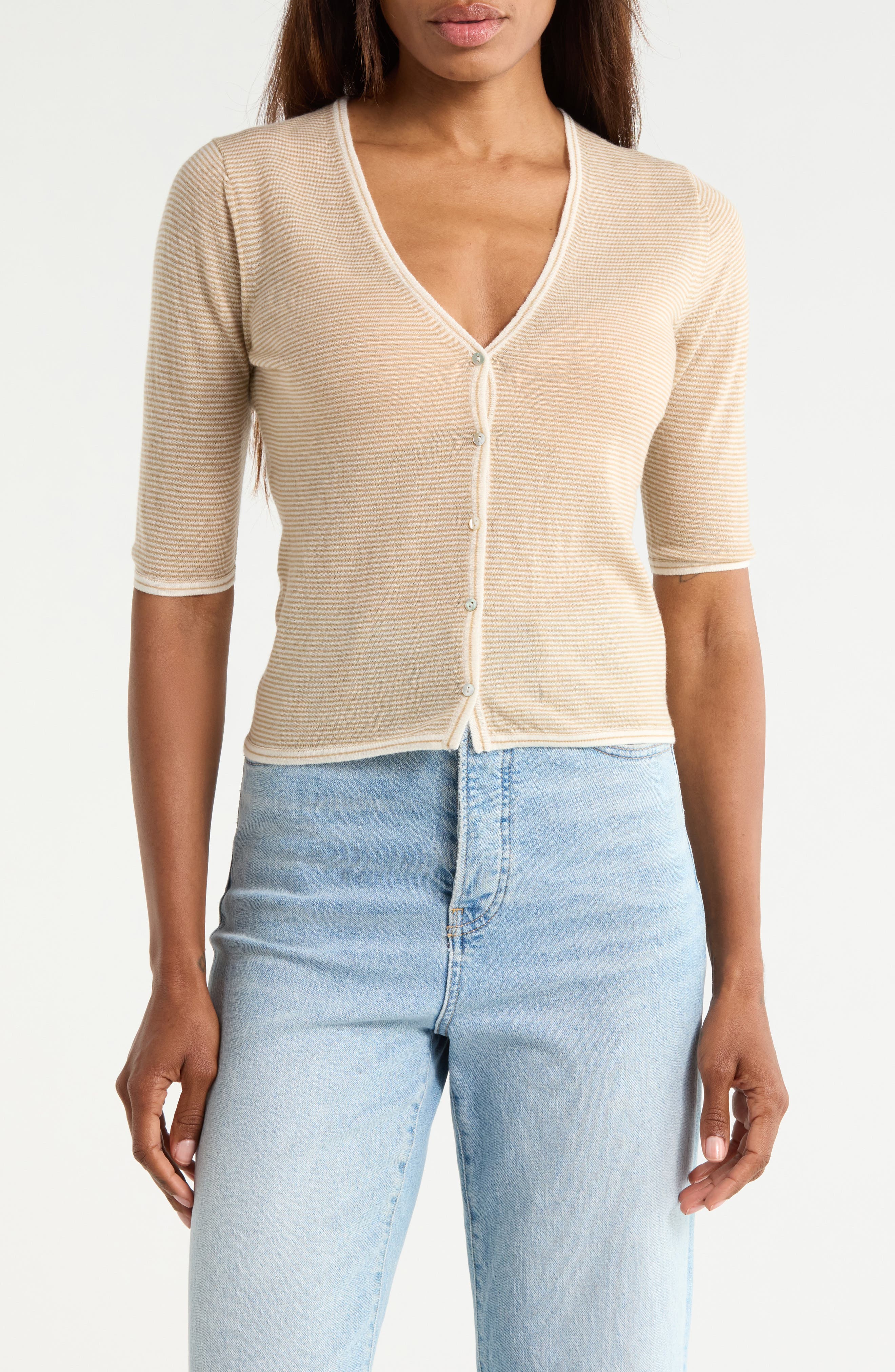 Micro Stripe Wool Blend Cardigan