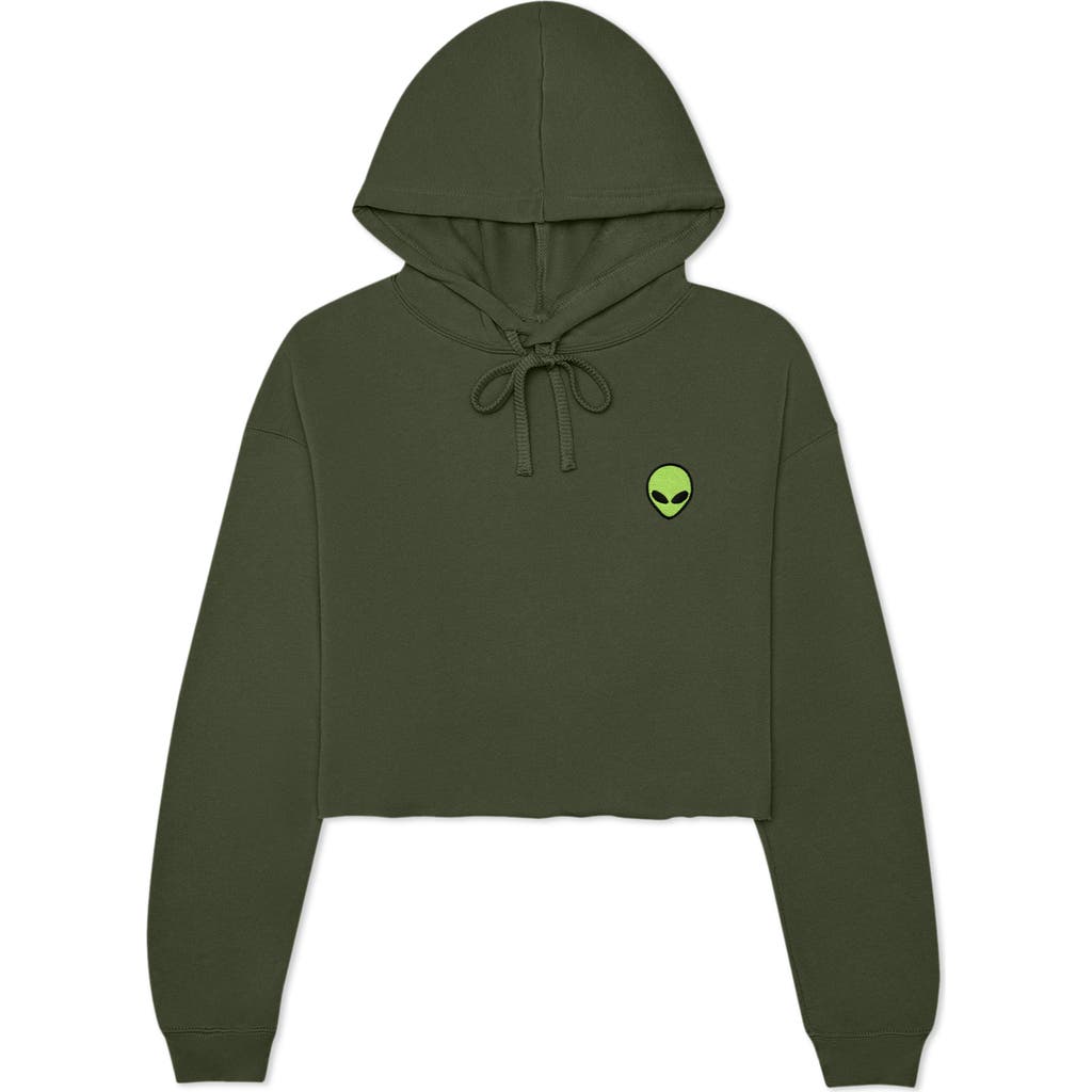 Dalix Alien Cropped Fleece Hoodie In Military Green