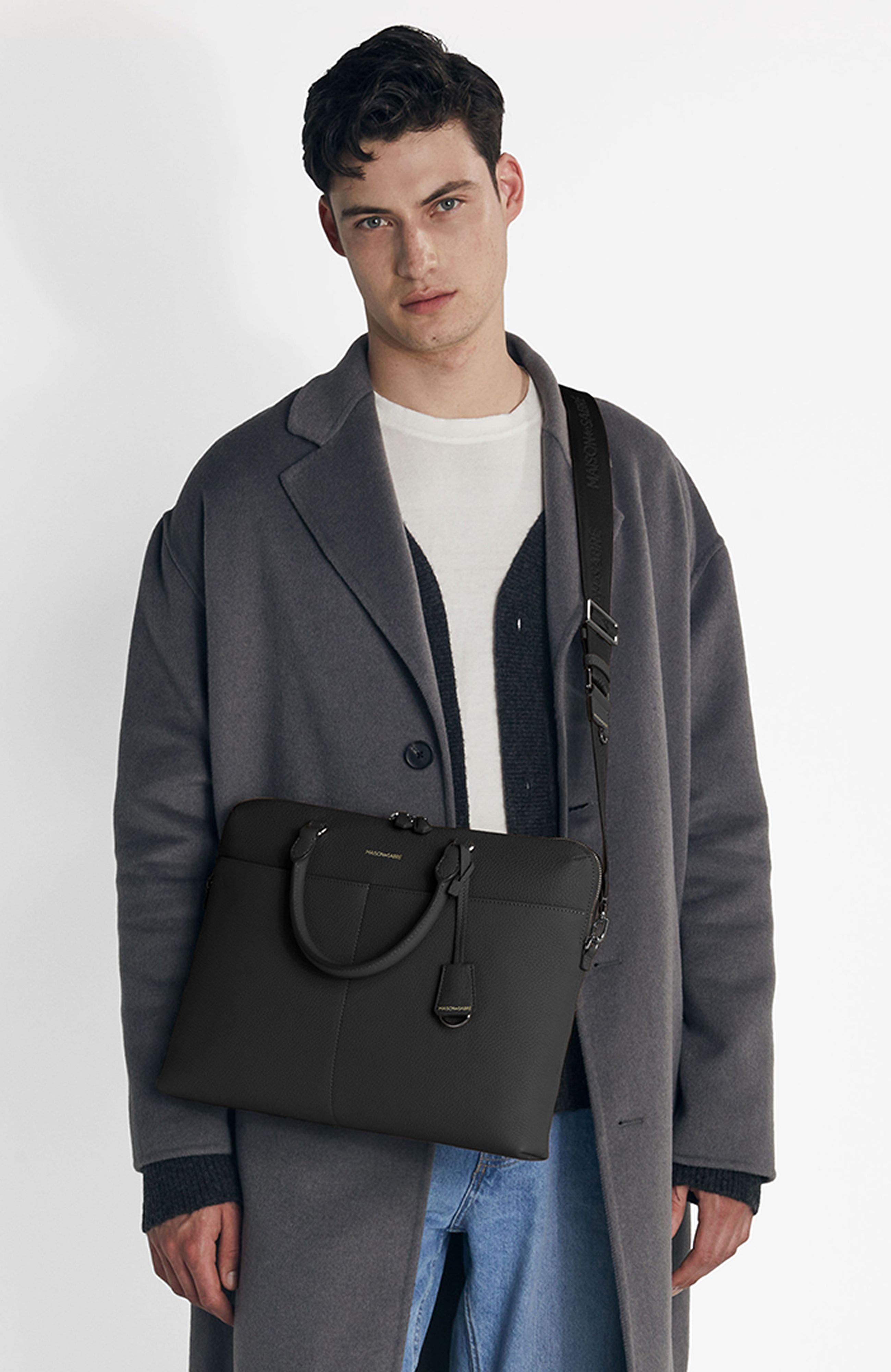 MAISON de SABRÉ Leather Laptop Bag, Alternate, color, Black Caviar