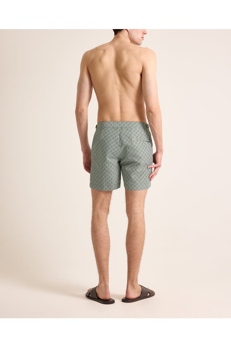 Bulldog Mid-Length Classic Fit Swim Shorts With Portico Print, Alternate, color, TARRAGON GREEN