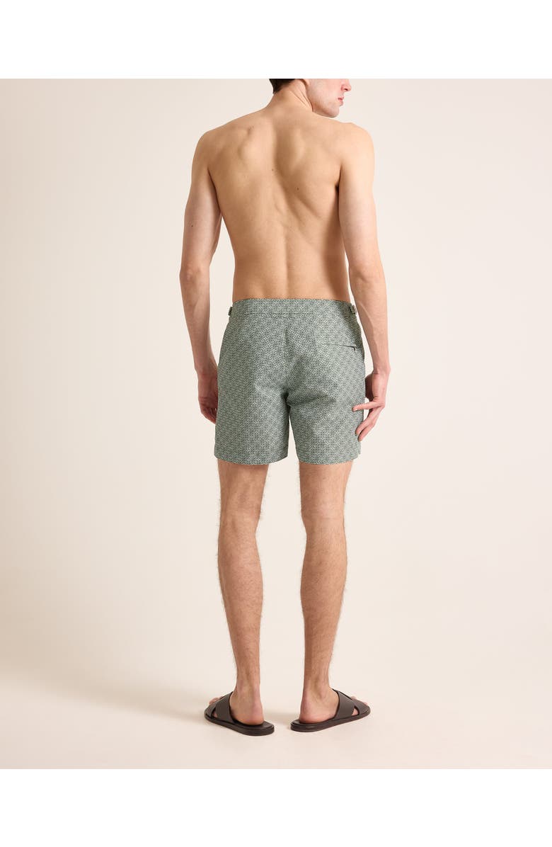 Orlebar Brown Bulldog Mid-Length Classic Fit Swim Shorts With Portico Print, Alternate, color, Tarragon Green