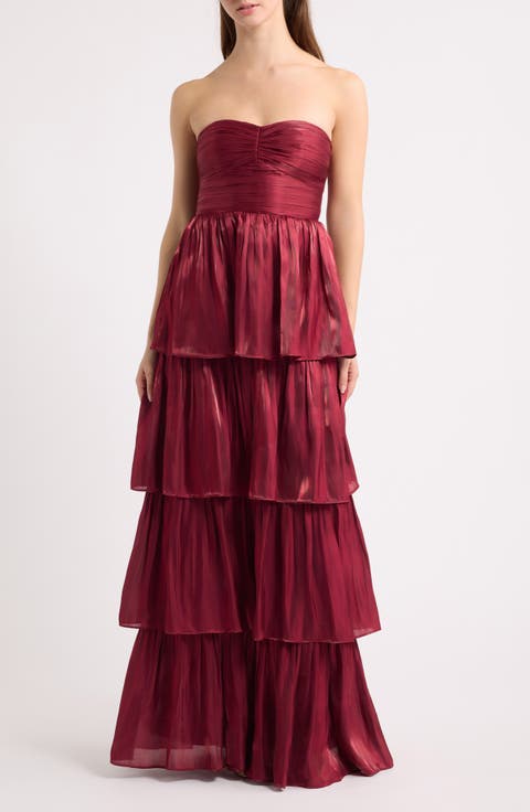 Bella Strapless Tiered Satin Gown