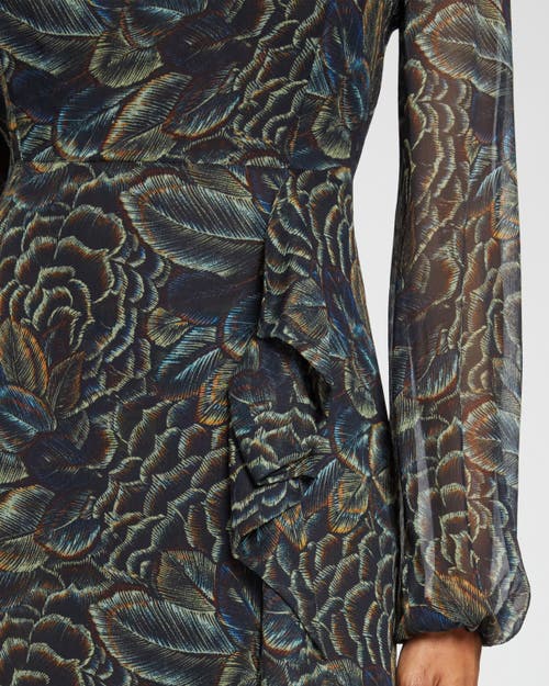 Santorelli Malia Long Sleeve Dress With Side Ruffle Panel In Space Blue