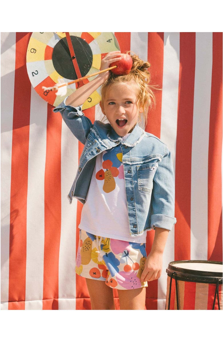 Deux par Deux Girl's Printed French Terry Short Fruits On Yellow Background, Alternate, color,