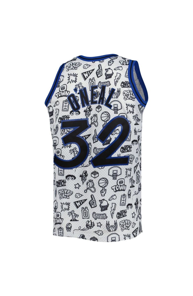 Mitchell & Ness Men's Mitchell & Ness Shaquille O'Neal White Orlando Magic 1994/95 Hardwood Classics Doodle Swingman Jersey, Alternate, color,