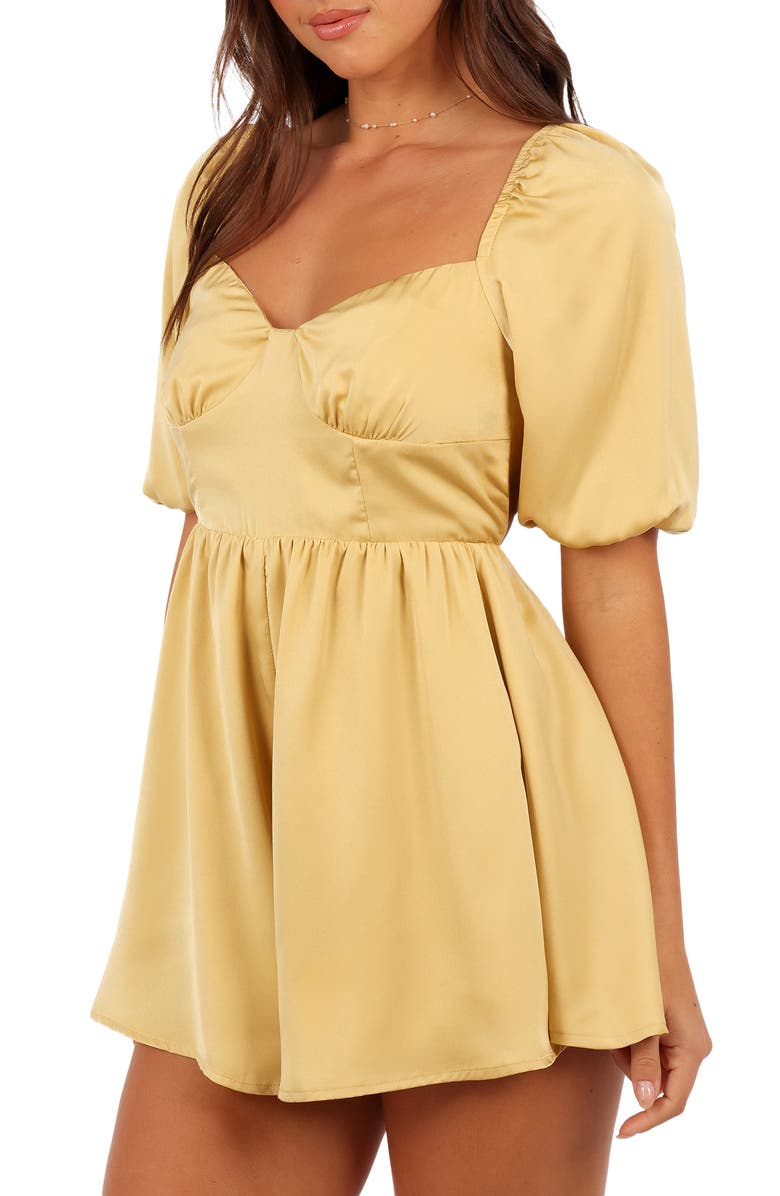 Petal & Pup Billie Open Back Satin Romper, Alternate, color, Honeysuckle Yellow