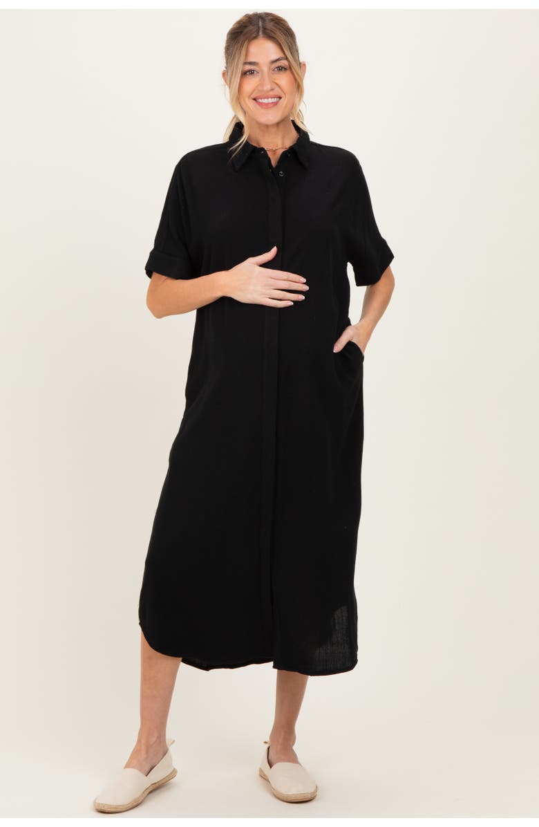 PinkBlush Button Down Midi Shirt Dress, Alternate, color, Black