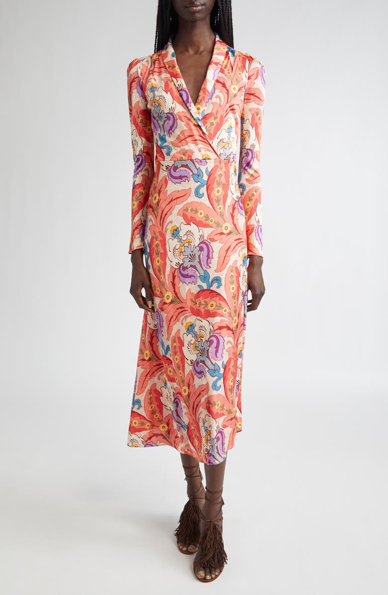 Etro Paisley Print Long Sleeve Jersey Midi Dress, Main, color, Stampa F.do Rosa