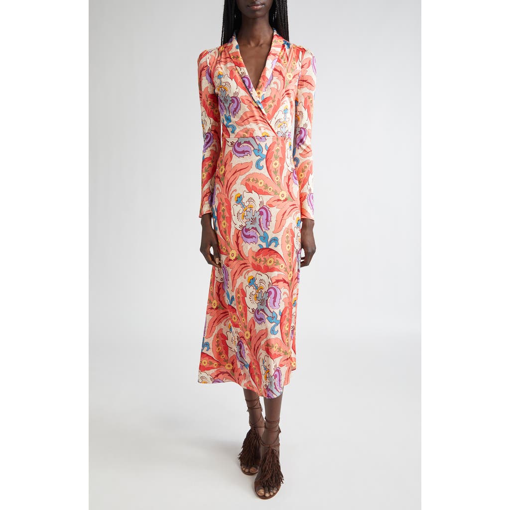 Etro Paisley Print Long Sleeve Jersey Midi Dress In Brown