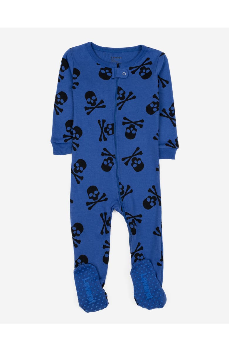 Leveret Footed Cotton Halloween Matching Family Pajamas, Fun Prints, Main, color, Blue Skulls