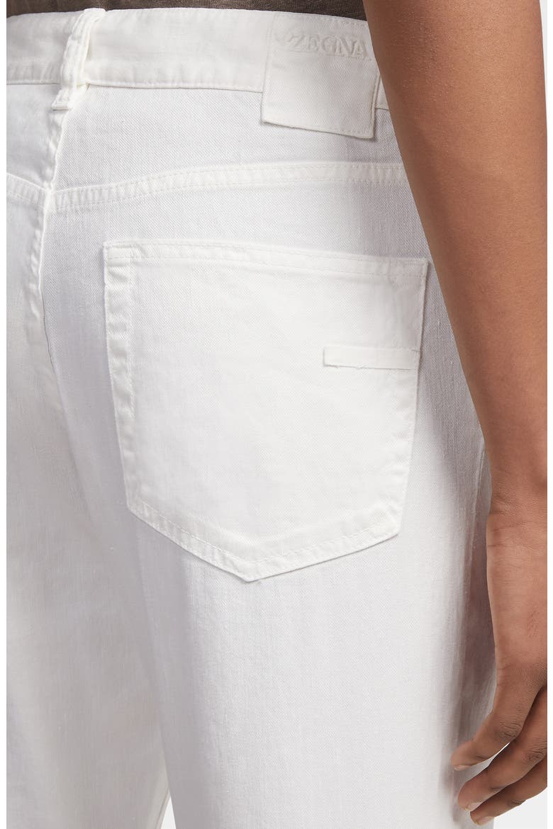 Garment Dyed Stretch Linen & Cotton Slim Fit Jeans, Alternate, color, WHITE