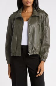 MAX STUDIO Faux Leather Bomber Jacket