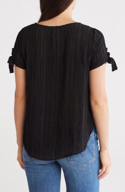 Renee C Semisheer Stripe Short Sleeve Top In Black