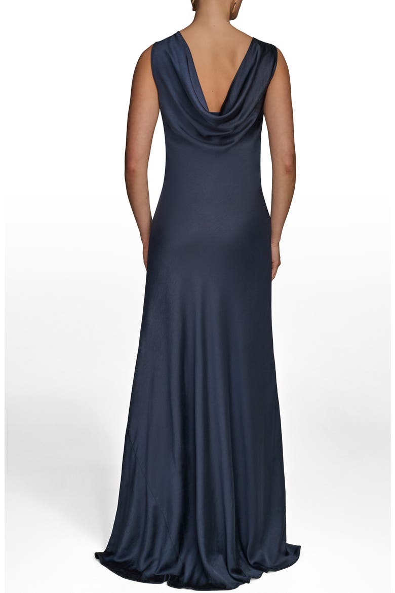 Asymmetric Cowl Back Satin Gown, Alternate, color, NIGHTFALL
