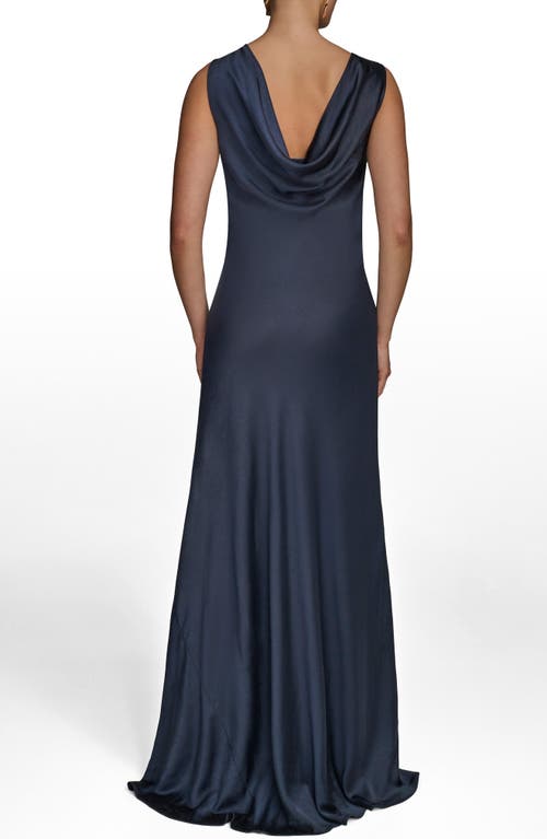 Donna Karan New York Asymmetric Cowl Back Satin Gown In Blue