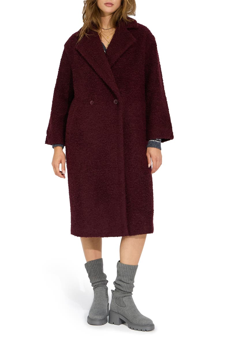 Winter Valley Double-breasted Cocoon Coat, Main, color, BURGUNDY