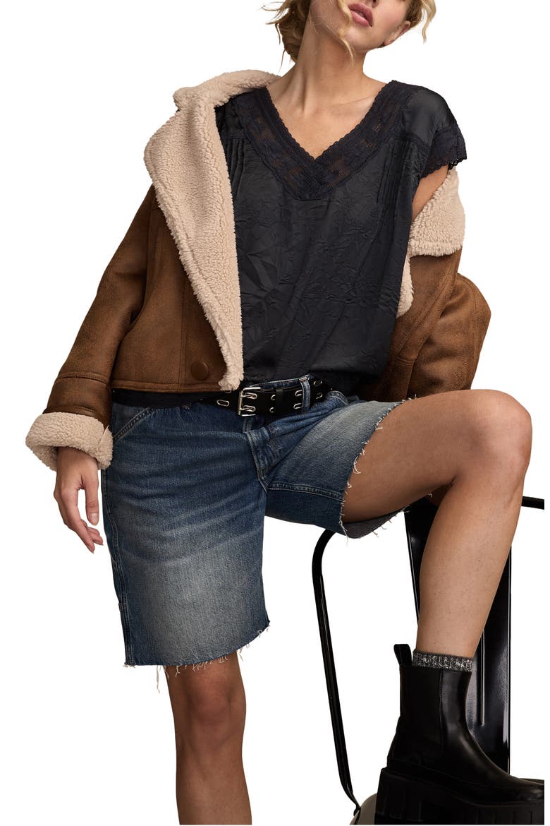 Lace Cap Sleeve Shirt, Alternate, color, INDIA INK