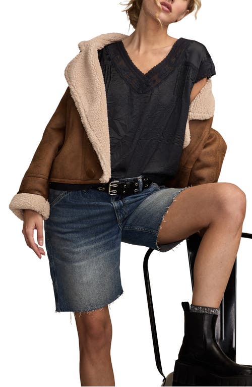 Lucky Brand Lace Cap Sleeve Shirt In Black