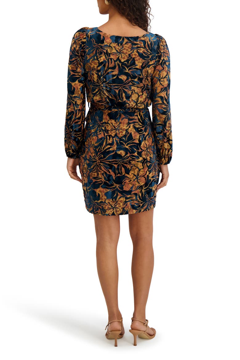 Velvet Mesh Burnout Long Sleeve Dress, Alternate, color, GOLD/ TEAL