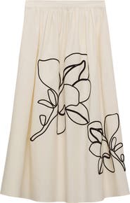 MANGO Floral Embroidery Cotton Skirt
