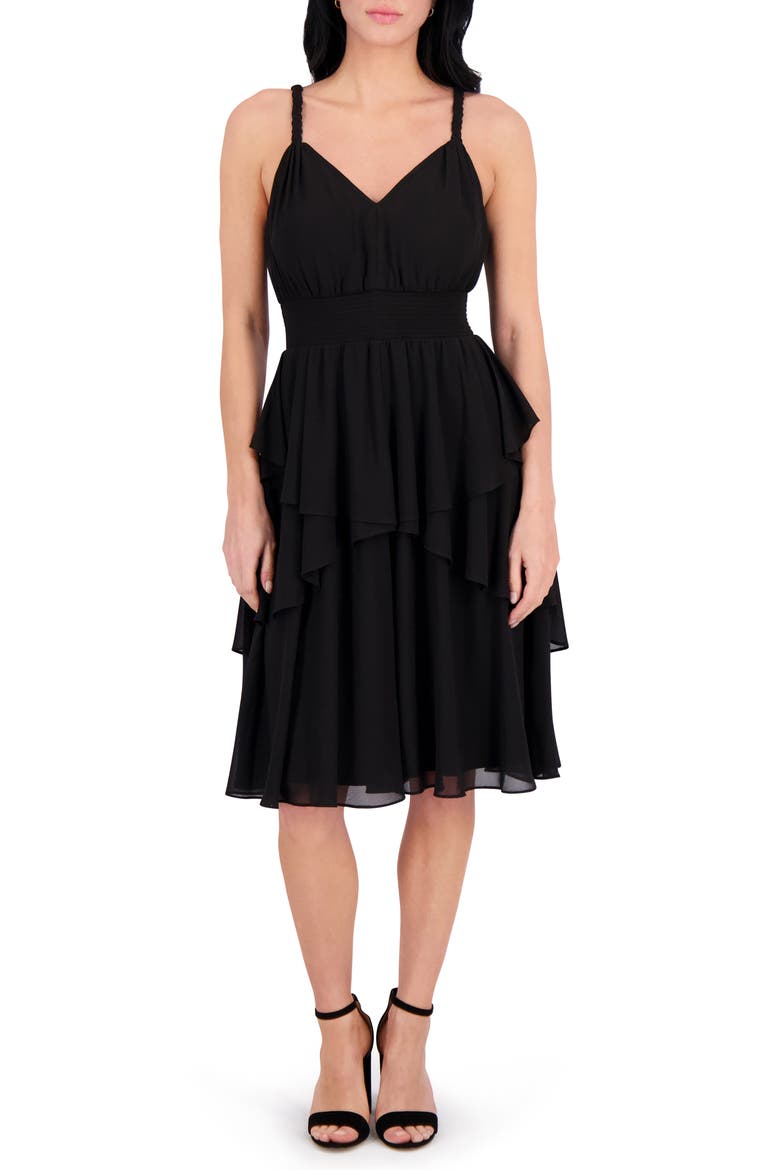 Soufflé Midi Dress, Main, color, BLACK