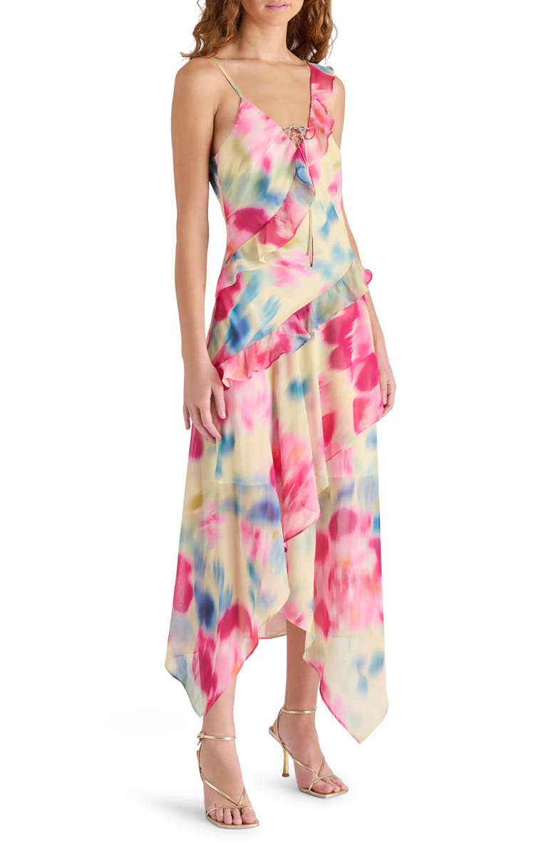 Steve Madden Romy Watercolor Ruffle Midi Dress, Main, color, 
