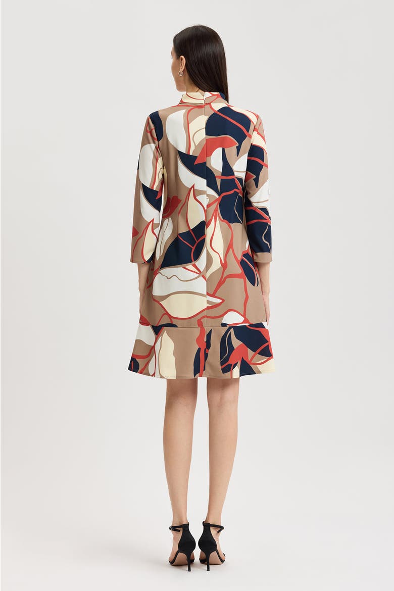 Abstract Floral Printed Stretch Deco Crepe Dress, Alternate, color, Taupe/Indigo/Almond