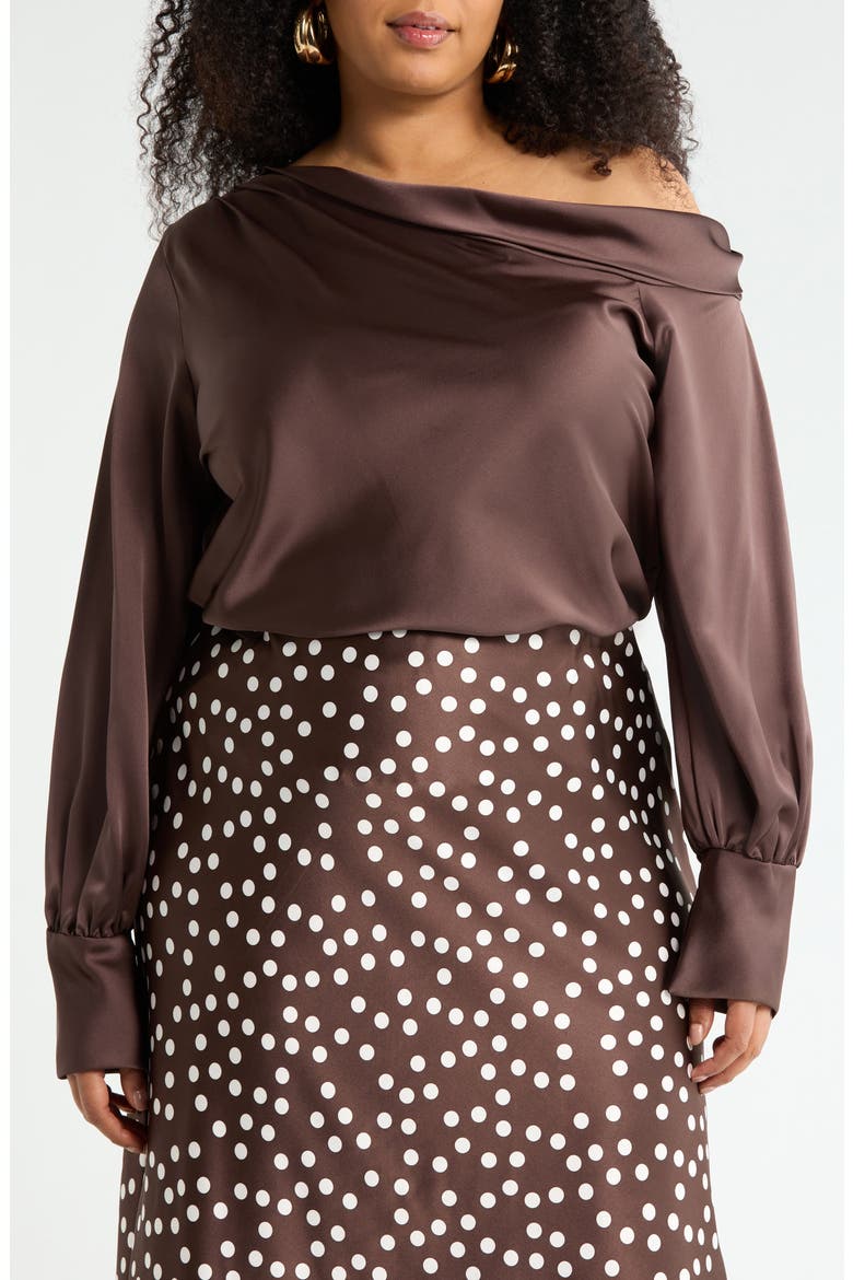 Drop Shoulder Satin Top, Main, color, BROWN