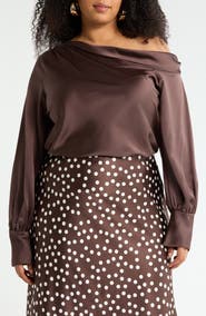 Renee C Drop Shoulder Satin Top