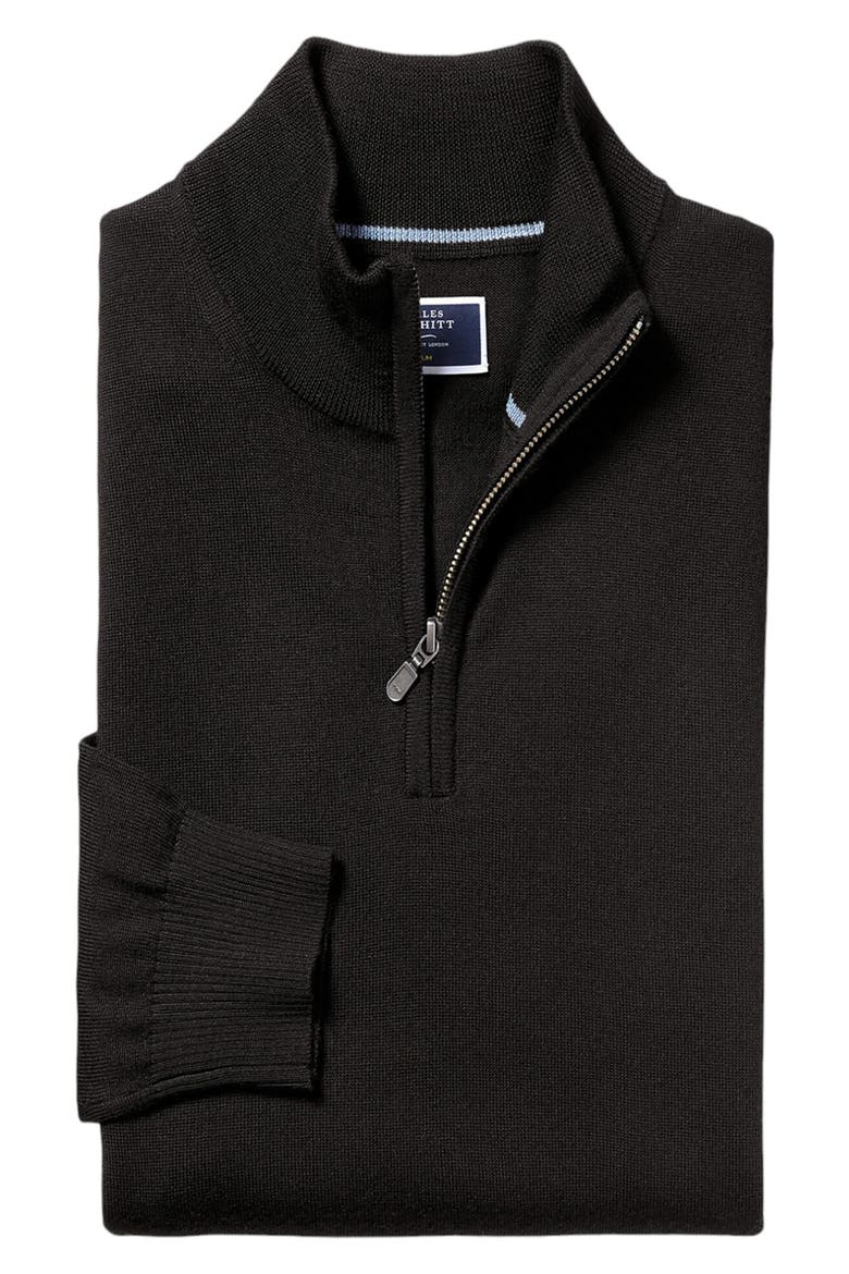 Pure Merino Zip Neck Sweater, Alternate, color, BLACK