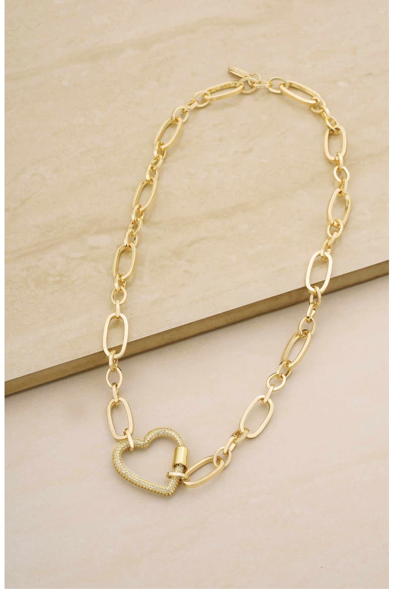 Crystal Pavé Heart Clasp Necklace, Alternate, color, GOLD