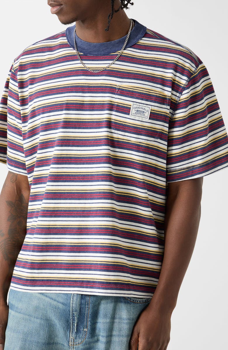 GUESS ORIGINALS Stripe Boxy Crop Pocket T-Shirt, Alternate, color, Blue Multi