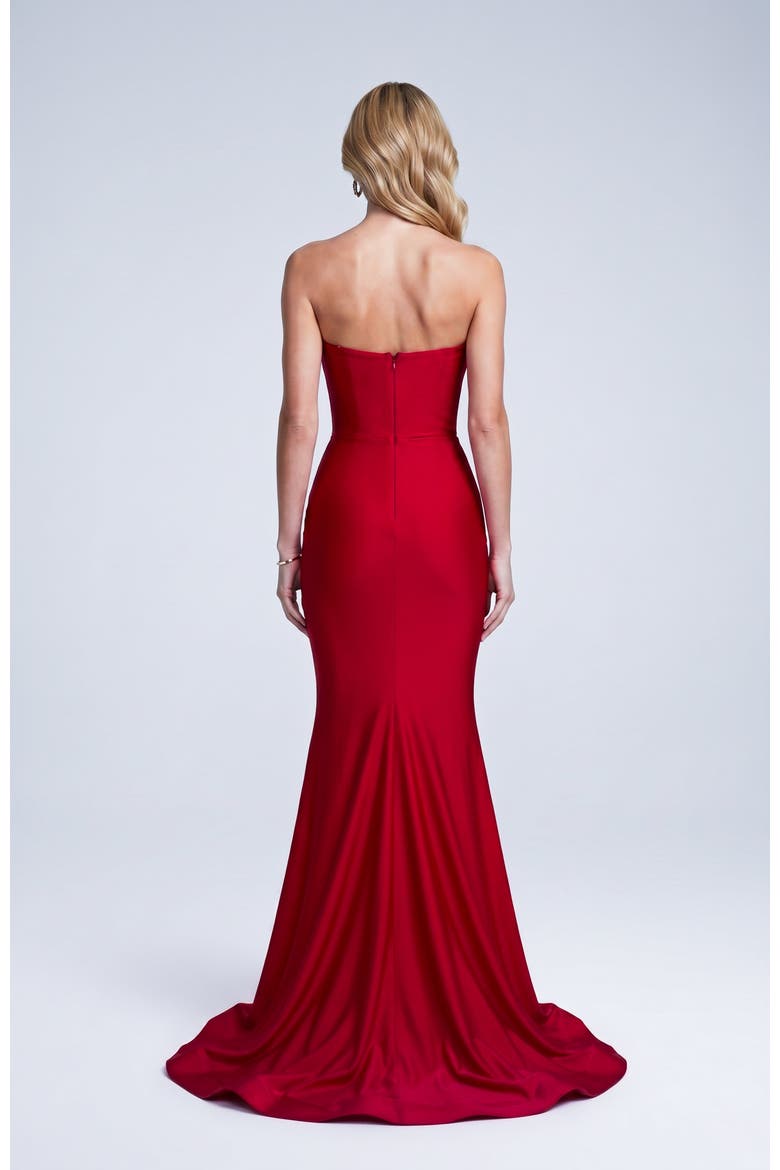 Strapless Layered Tulip Bodice Mermaid Evening Gown, Alternate, color, Red