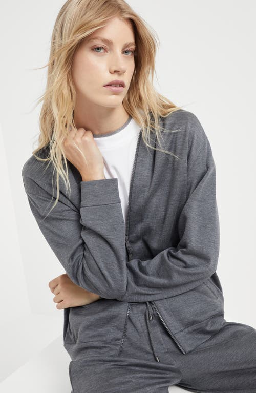 Brunello Cucinelli Brass Inserts Grey Cotton And Silk Hoodie In Dark Grey