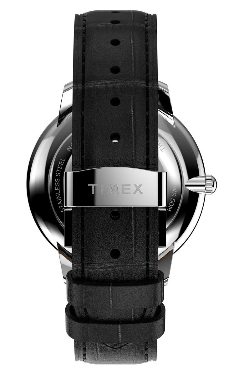 Timex<sup>®</sup> Waterbury Metropolitan Leather Strap Watch, 39mm, Alternate, color, Black